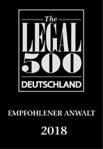 Empfohlener Anwalt durch Legal 500 Deutschland 2018