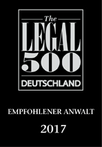 Empfohlener Anwalt durch Legal 500 Deutschland 2017