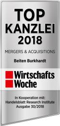 Top Law Firm for Mergers&Acqusitions, WiWo 2018